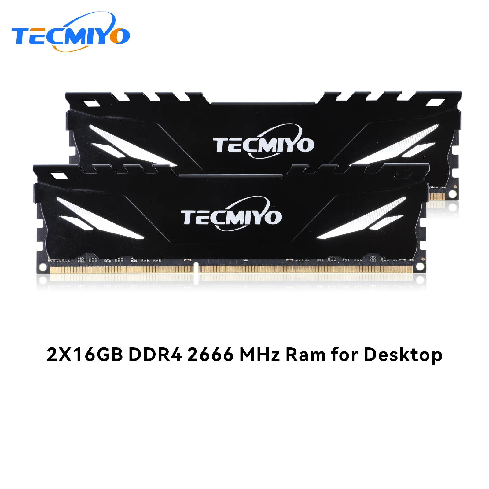 TECMIYO 2X16GB DDR4 2666 PC4 21300U Udimm Desktop Gaming Memory RAM with Heat Sink for Motherboard -  Black