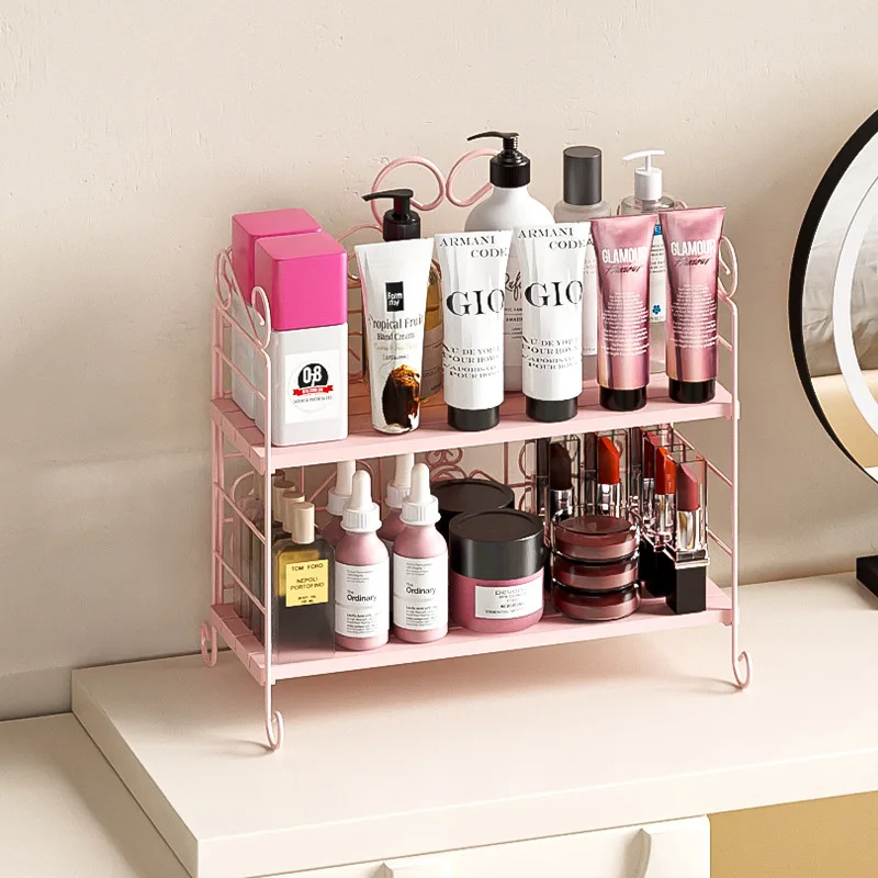 

Desktop Shelf Organizer 2 Tier Metal Storage Rack Countertop Standing Shelf Iron Display Organizer Shelf For Bathroom Office