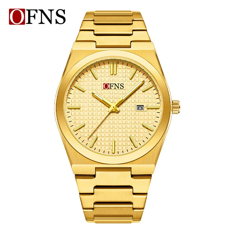 Men's Full Stainless Steel Watch Personalized Three-dimensional Scale Single Calendar Quartz Simple Disc Waterproof Business