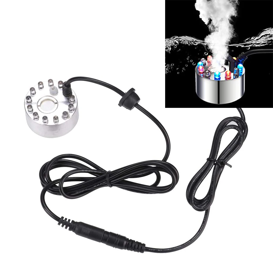 Mist Maker 12 LED Mister Fogger Water Fountain Pond Fog Machine Atomizer Air Humidifier Indoor Fountain US Plug