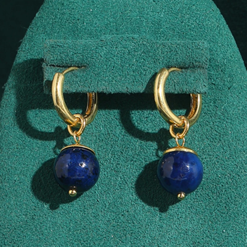 

Vintage Lapis Lazuli Drop Earrings Hoop Gold Color High Quality Luxury Quality Jewelry Natural Stone Accessories Women Gift 2025