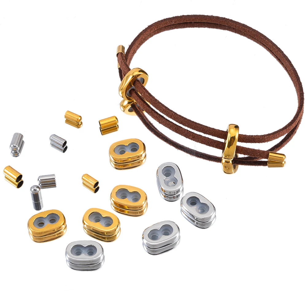

10 sets Stainless Steel Spacer Beads Non-slip Silicone Ring Double Hole Adjustment End Caps DIY Bracelets Jewelry Making
