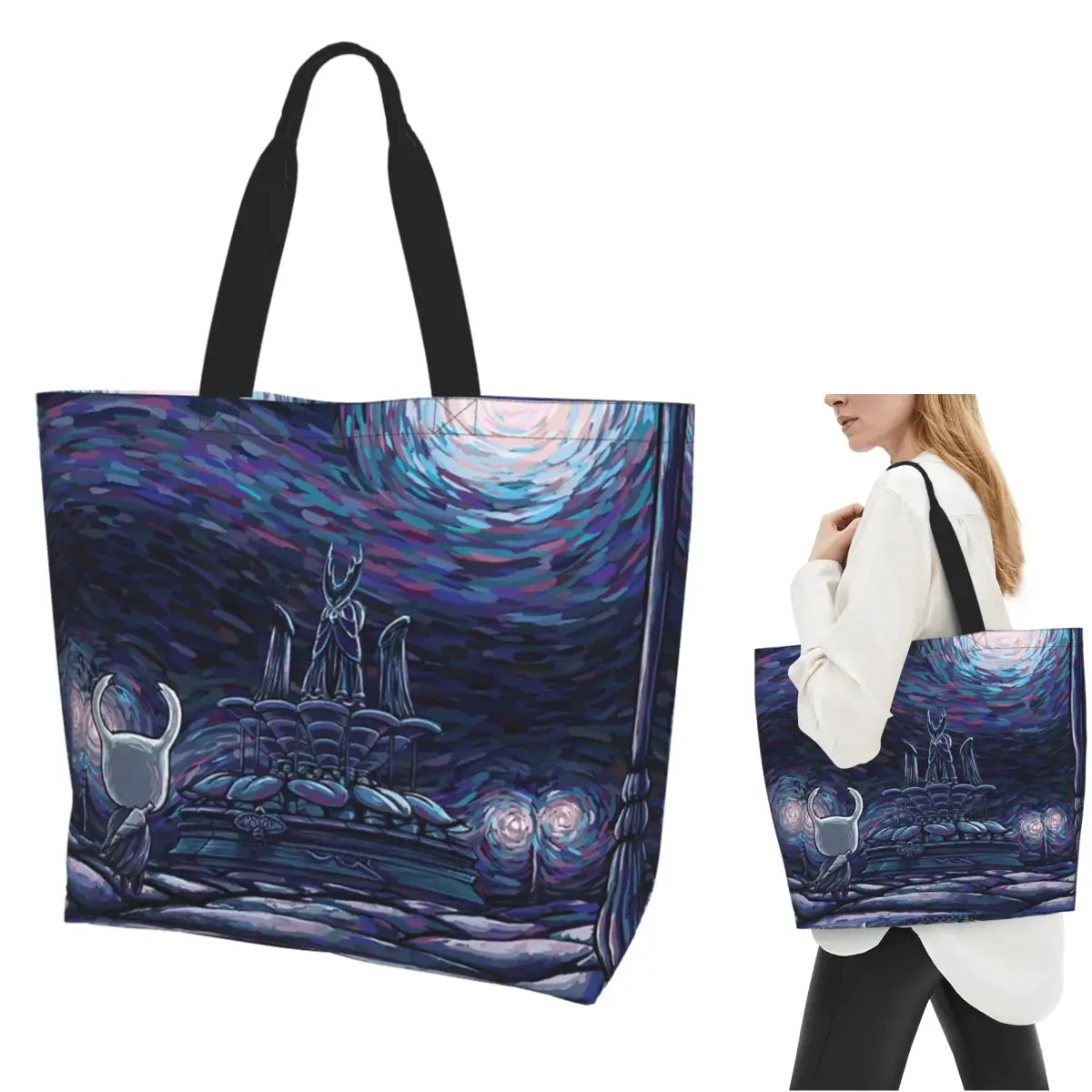 Hollow Knight Shopping Tote Bag Canvas Large Capacity Shoulder Bags Shopper Grocery Handbag for Women