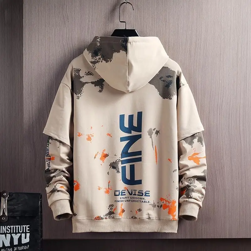 New Spring Autumn Hoodie Sweater Men Loose Hip-hop Jacket Fake Two Pieces Harbor Wind Tops Hoodies Pullover