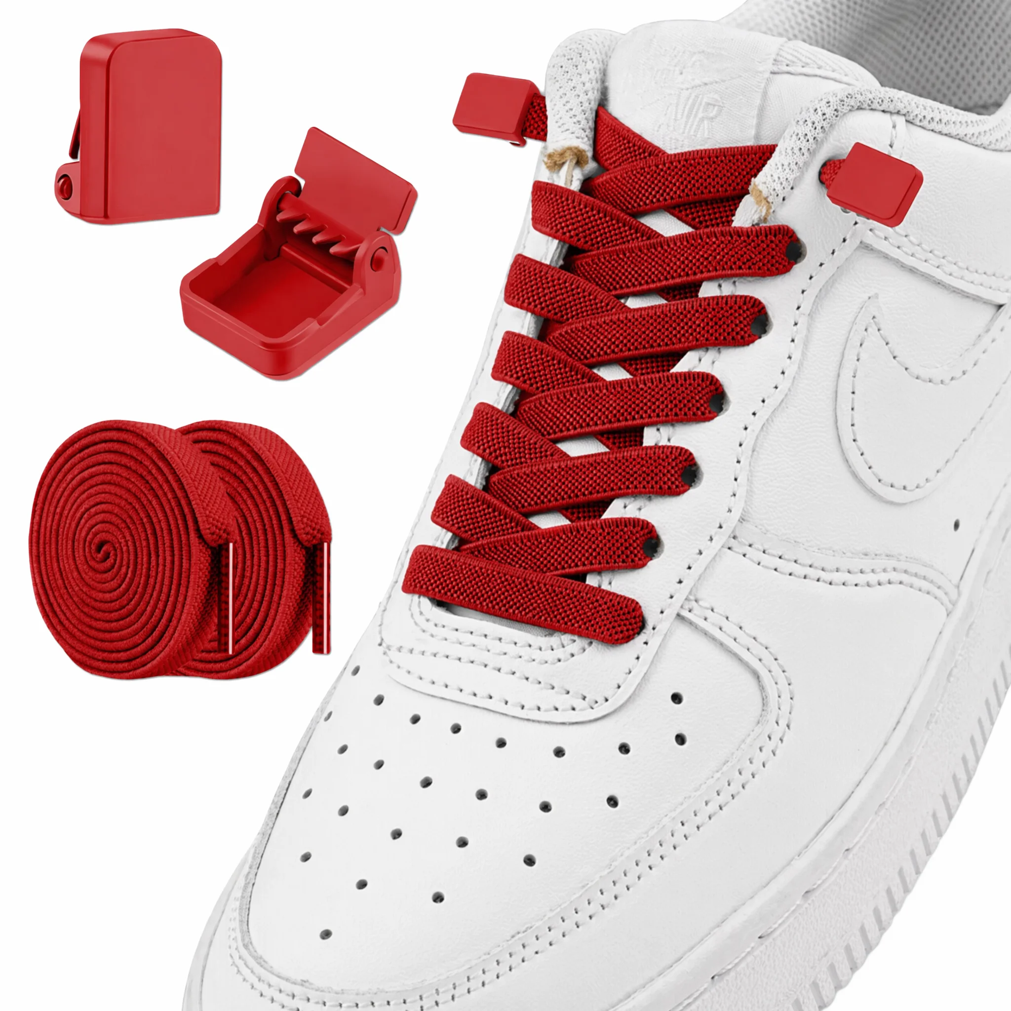 8MM Wide Flat No-Tie Shoelaces (2/4 Packs) Heavy Duty Stretchy Elastic Laces Secure Press Lock Buckle Fashion Sport Sneaker Lace