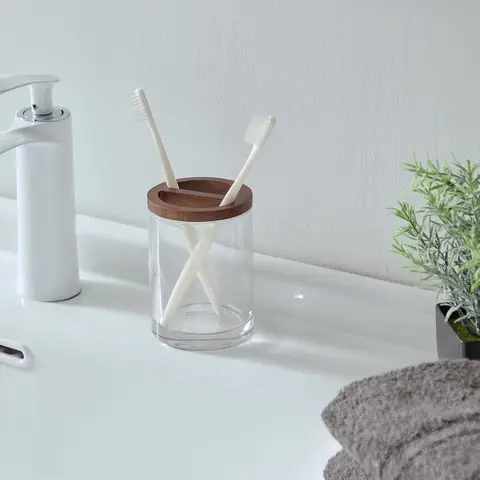 बेहतर घर और गार्डन बबूल की लकड़ी का एक्सेंटेड ग्लास टूथब्रश होल्डर 10 best sales टूथब्रश स्टैंड - №5