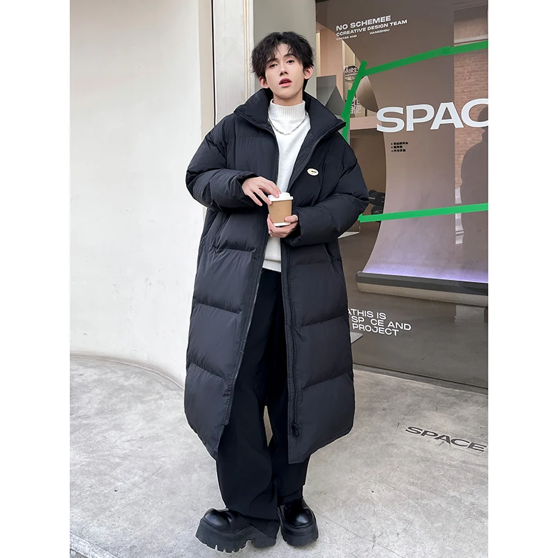 

Men's Winter Thiened Warm Over-Knee down Cotton Jaet Loose Fit Zipper Closure Youth ular Casual Cleanfit Sle Coat