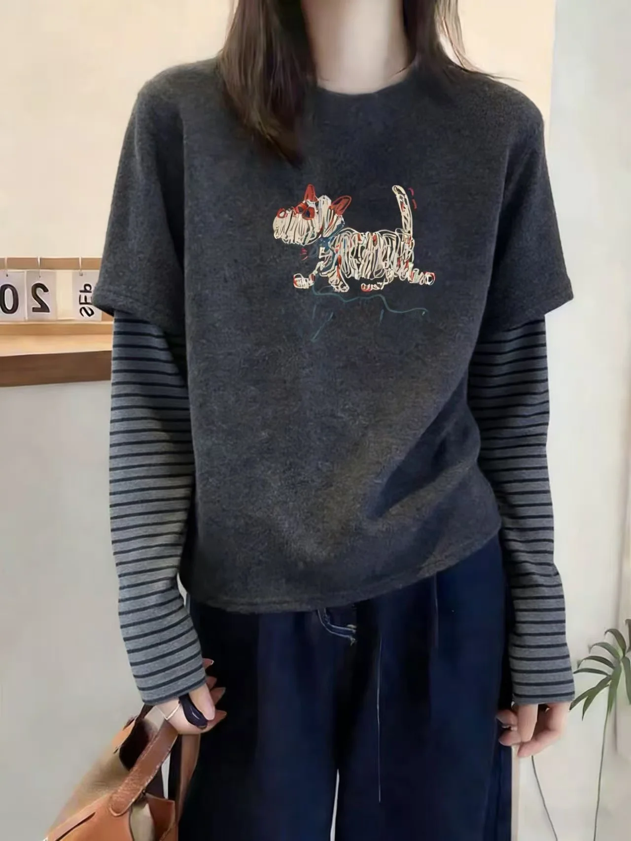 

Korean Style Thickened Long Sleeve Striped T-Shirt Women's Spring Autumn Winter Fashion Versatile Base Layer Shirt Top