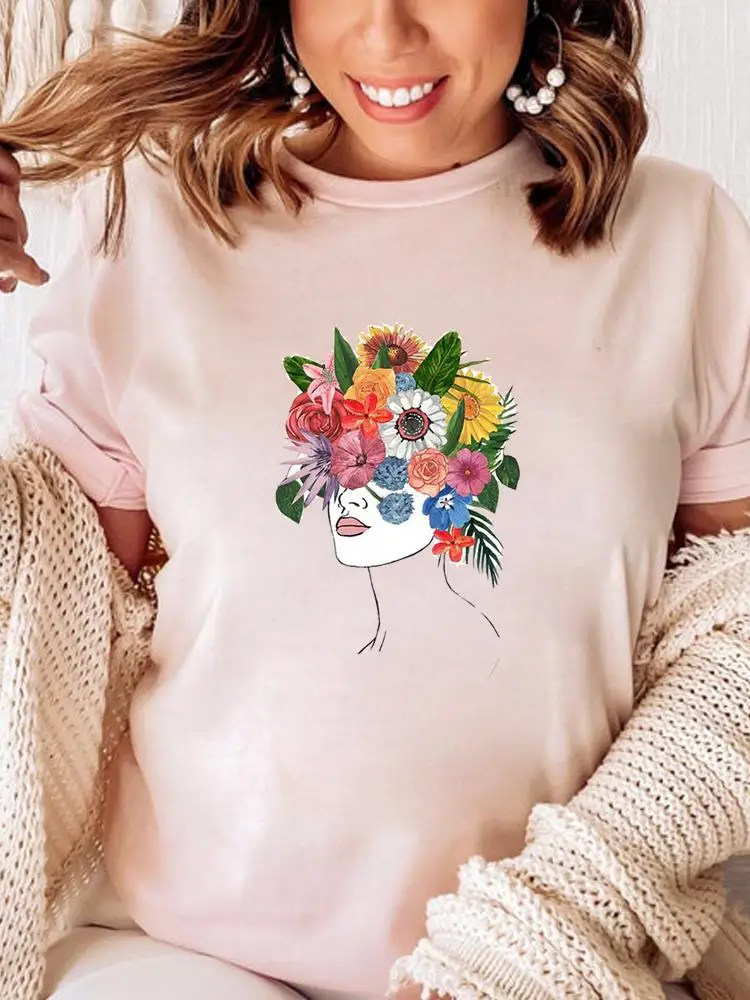 Fashion Short Sleeve Casual T-shirts Clothes Women Female 90s Style Trend Flower Sweet Summer T Clothing Print Graphic Tee