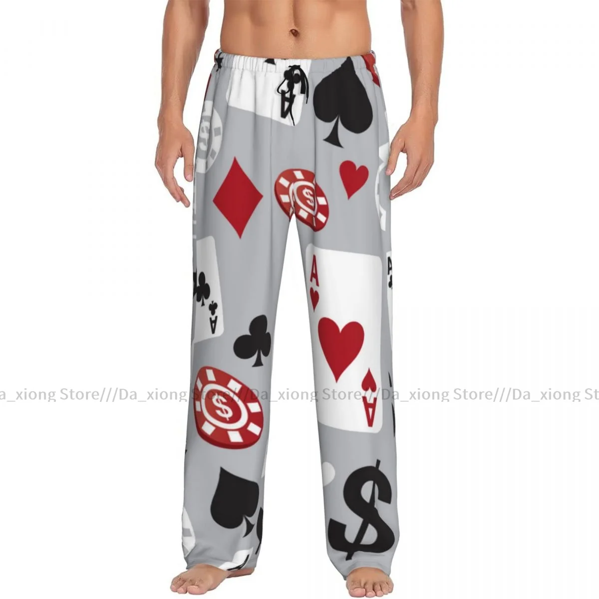 Men's Sleepwear Loose Sleep Pants Pajamas Poker Pattern Long Lounge Bottoms Casual Homewear