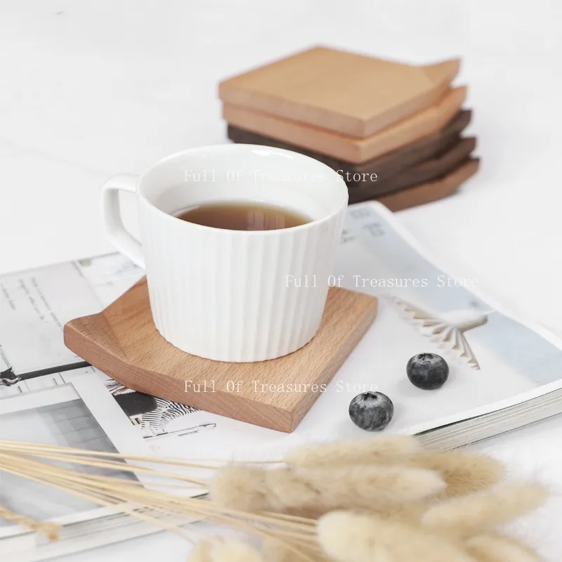 Japanese style walnut corner coaster solid wood wood insulation mat creative tea set coaster