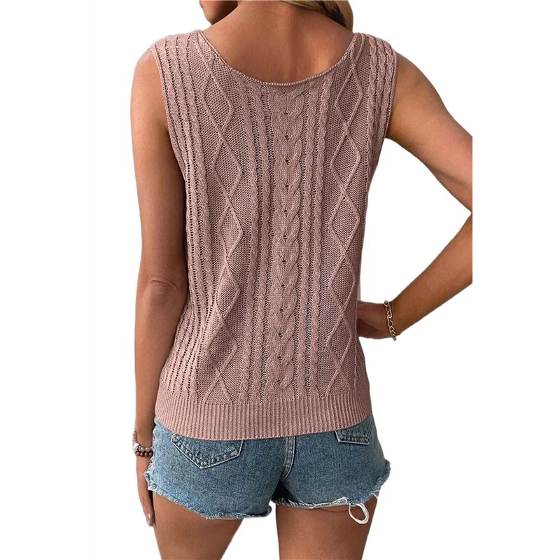 

AG-Women Sleeveless Tank Tops Cable Knit Sweater Vests V Neck Casual Clothes Summertrendy Outfits 2025