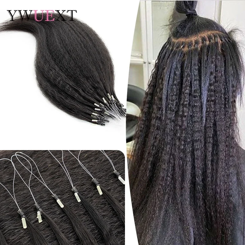 غريب شعر طبيعي مفرود مايكرو حلقة وصلات شعر طبيعي أسود مايكرو لينك الشعر 50 قطعة/الحزمة للنساء السود 12 "-24" #3