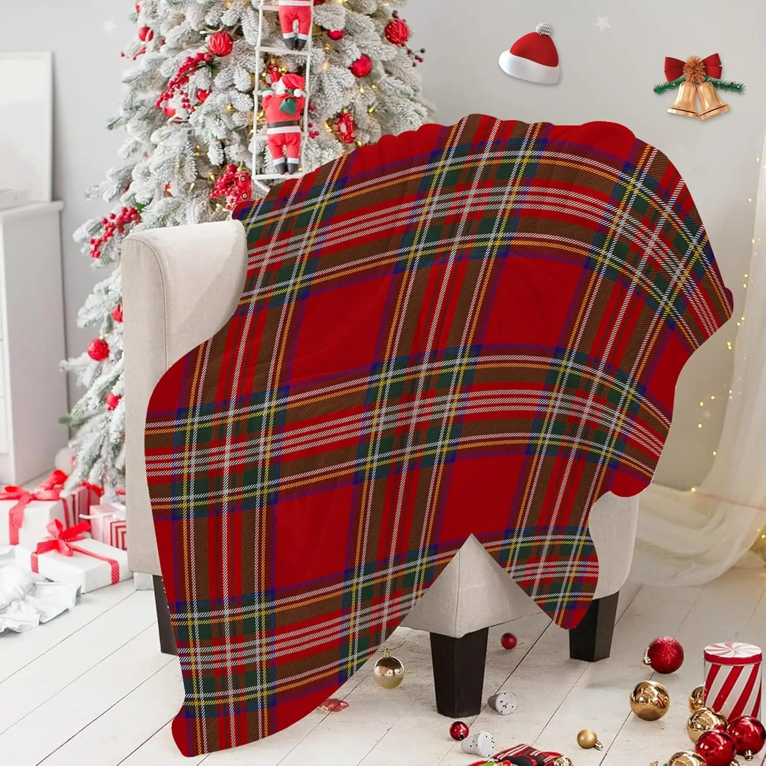 Christmas Plaid Throw Blankets Scottish Tartan Farmhouse Throw Blanket Soft Warm Cozy Flannel Blanket for Bedroom Living Rooms