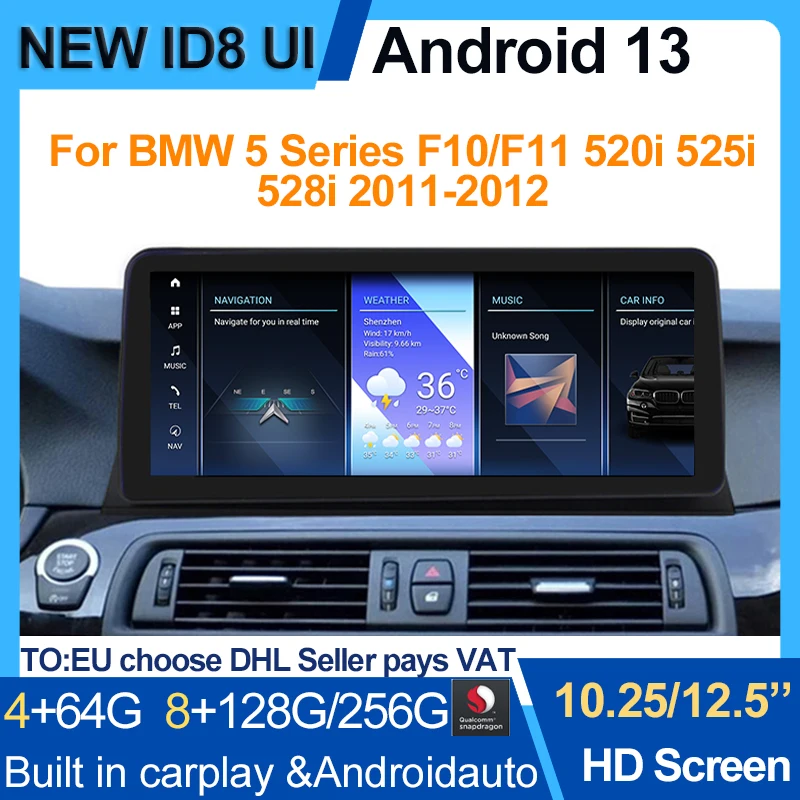 

Qualcomm Android 13 Multimedia 128G 10.25" 12.5" GPS Navigation Screen Carplay For BMW 5 Series F10 F11 2011 - 2017 CIC NBT