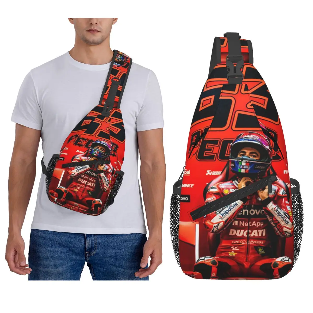 Pecco Bagnaia 63 حقيبة صدر للرجال حقيبة ظهر كروس بودي حقيبة صدر للسفر والمشي لمسافات طويلة حقيبة كتف Daypack