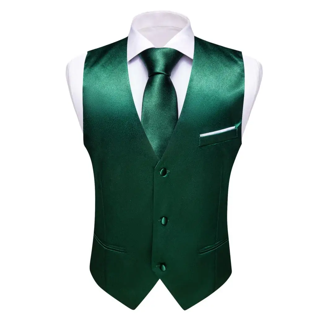 Luxury Vest for Men Silk Mercerized Green Solid Waistcoat Bowtie Tie Set Wedding Business Sleeveless Jacket Male Suit Barry Wang