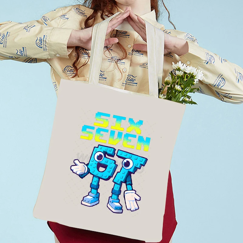 Meme Italian Brainrot Six Seven Creative Printed Pattern Handbag Men Women Fashion Canvas Shoulder Bag 67 Trend Tote Bags Gifts