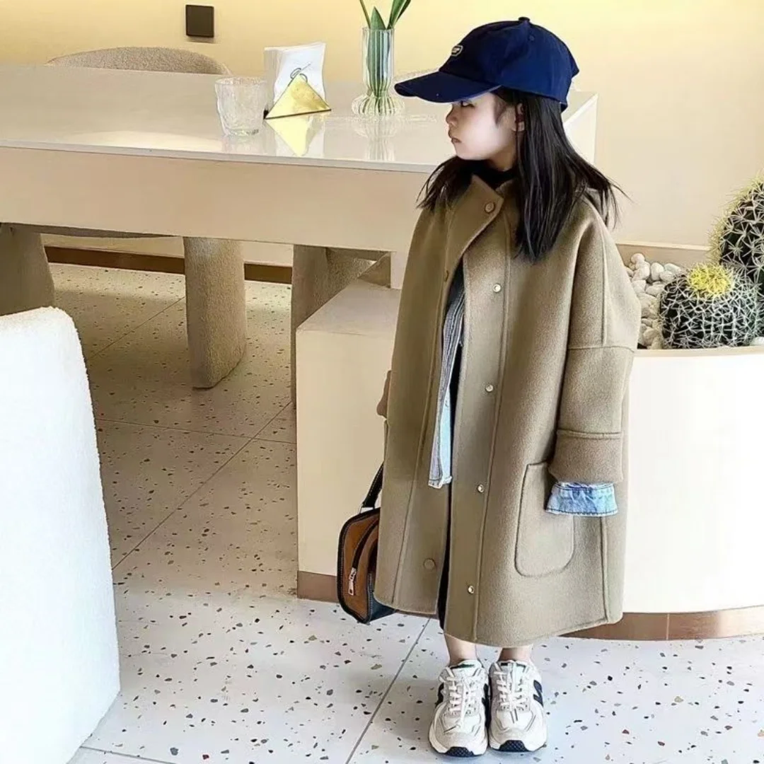 

New Korean Style Outerwear For Children In Autumn And Winter Medium To Long Length Children's Stylish Girls' Coat