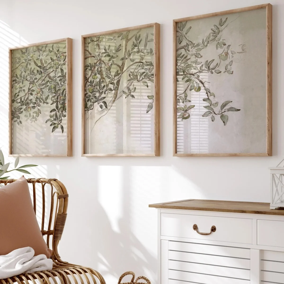 3pcs/set Apple Tree Branch Canvas Print Poster Vintage Rustic Farmhouse Botanical Split Art Prints Wall Art Home Decor Poster