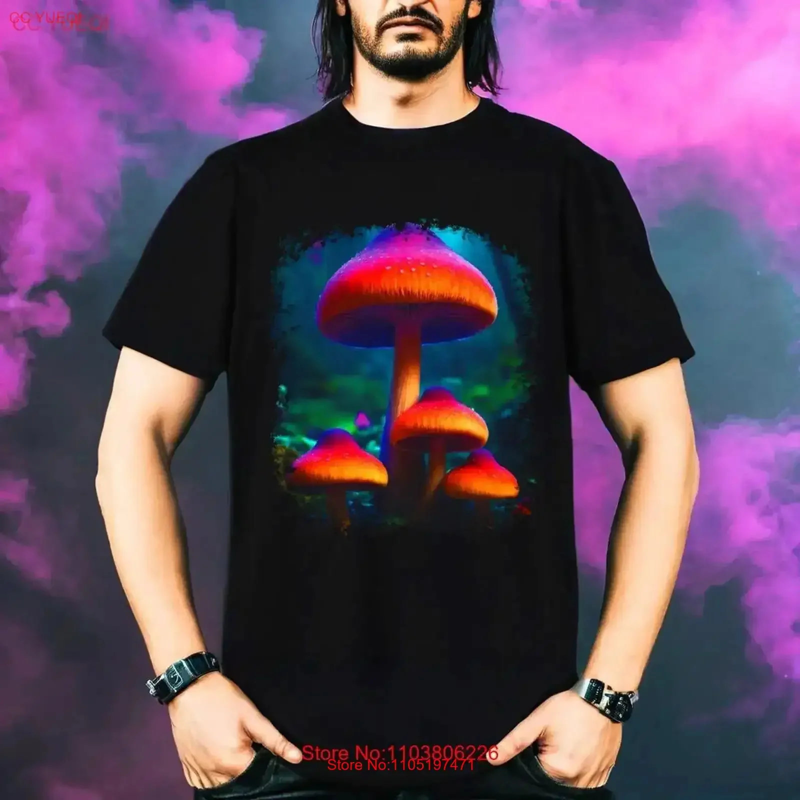 

Magical Mushroom T Shirt Front Side Only Digital Print Dark Fantasy Art Style vintage Washed Unisex streetwear designer clothes