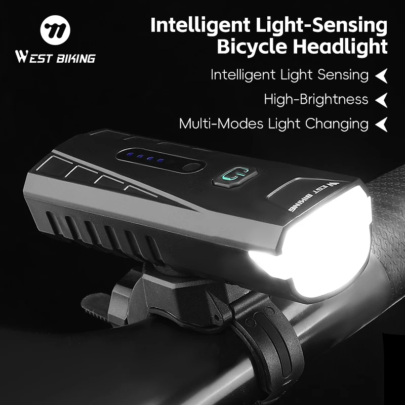 WEST BIKING 400LM Light-Sensing Bike Headlight Waterproof High Brightness Bicycle Front Light Type-C Charging Cycling Flashlight