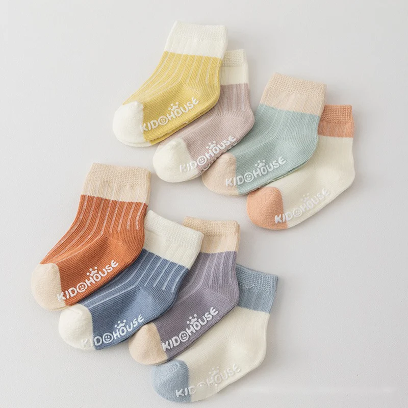 Combed Cotton Contrast Color Non-Slip Baby Socks with Rubber Bottom Newborn Baby Soft And Comfortable Skin-Friendly Casual Socks