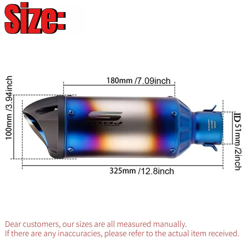 كاتم صوت عادم الدراجة النارية SC المعدل العالمي مقاس 51 مم للدراجات النارية Kawasaki Z900 وZ400 وDue390 وGSX-250R.