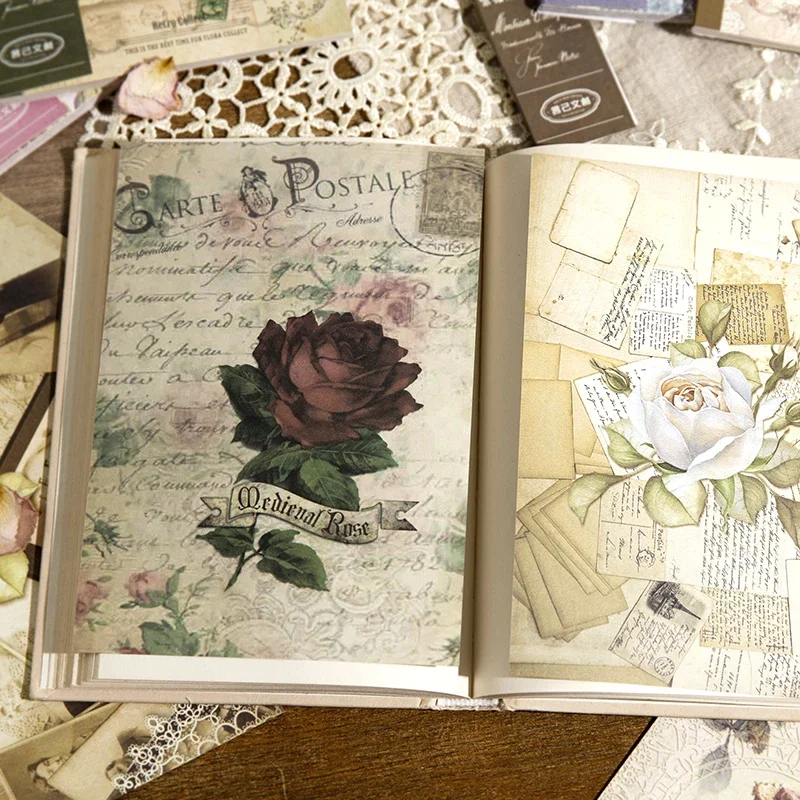 40 sheets Double-sided material journal this flower multi-style colorful retro literary oil painting diy paper Memo Pad 8 styles