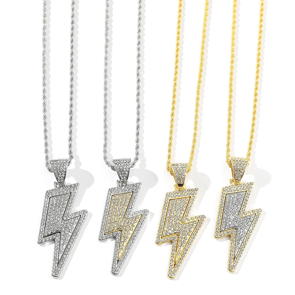 

2026 New Hip Hop High-end Iced Out Lightning Rhinestone Pendant Necklace Women’s Fashion Party Jewelry Gift