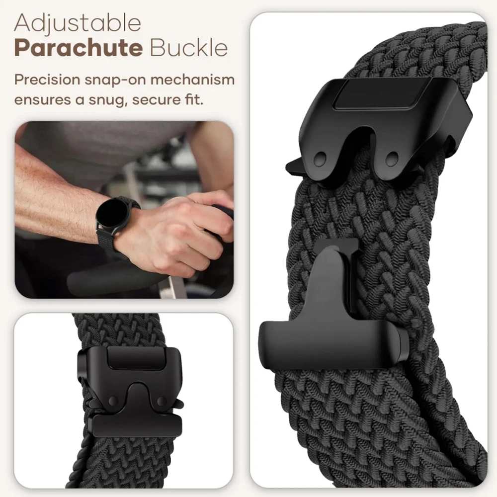 حزام حلقة مضفر لساعة جالاكسي 7/FE/6/5/pro/4/كلاسيكي/نشط 20 مللي متر 22 مللي متر سوار نايلون Correa Huawei Watch GT 2 3 Pro 4 Band