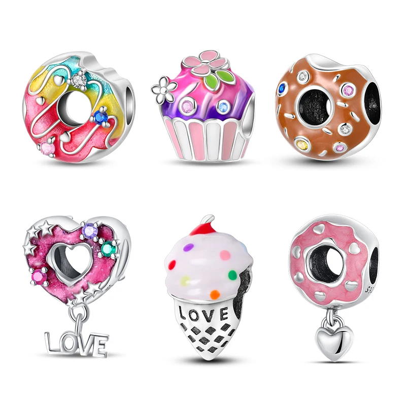 

plata charms of ley 925 Sterling Silver Donut Shape Cartoon Animal Charm Beads for Original 3mm Bracelet Making DIY Jewelry