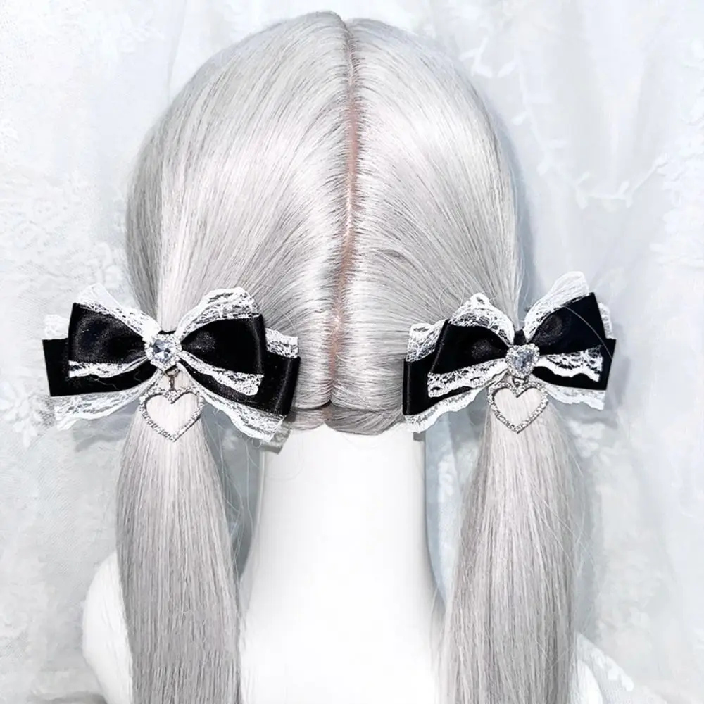 1/2Pc Y2k Style Gothic Hair Clips Cute Sweet Heart Pendant Lolita Hair Accessories Japanese Lolita Ponytail Hairpins Cosplay