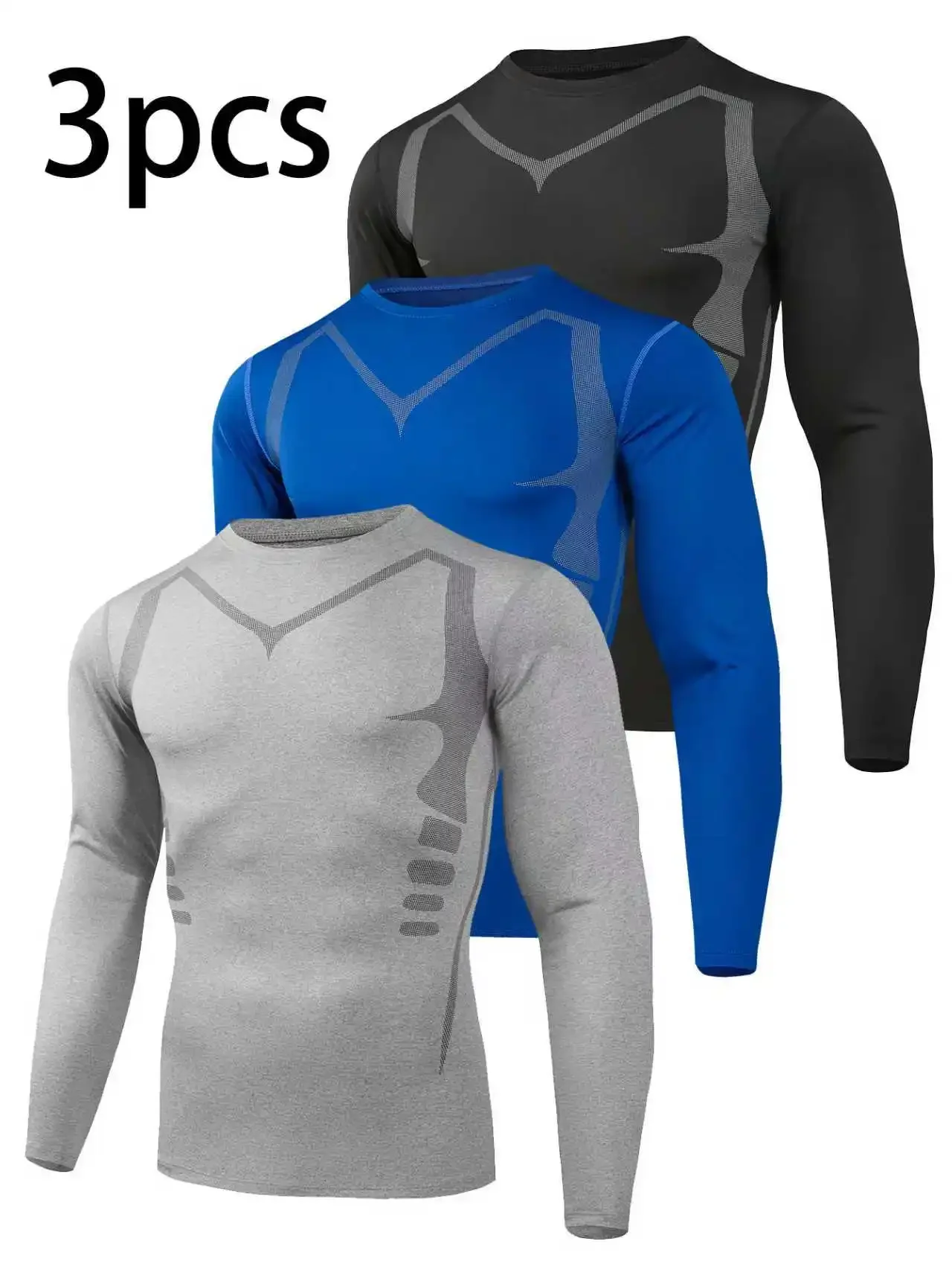

Three-piece sportswear T-shirt set, long-sleeved men's running top, futuristic design, suitable for outdoor training