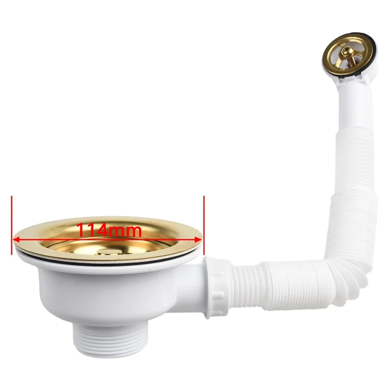 ABUH-For Open Hole 86-95 Drain Sink Downcomer 114MM Gold-Plated Strainer Overflow Anti Stainless Steel Kitchen Strainer