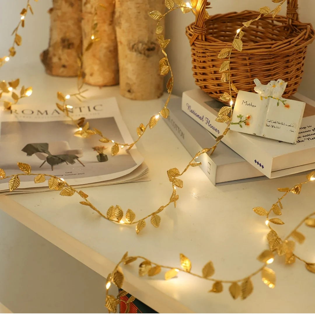 2 متر 20LED الذهبي يترك سلسلة الجنية أضواء لحفل زفاف عيد ميلاد الديكور حديقة المنزل نبات اصطناعي جارلاند الكرمة الخفيفة