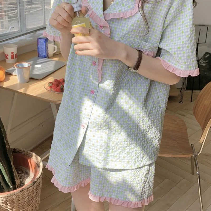 New Light Green Pajamas Autumn and Winter Hot Sweet Style Bow Tie Pajamas Long Sleeved Trousers Student Dormitory Home Clothes