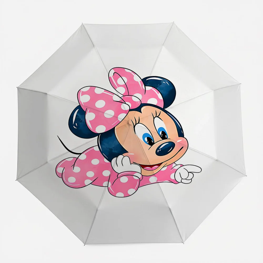 

Автоматический складной зонт Disney Baby Minnie Mouse с розовым принтом в горошек, портативный водонепроницаемый ветрозащитный зонт для путешествий