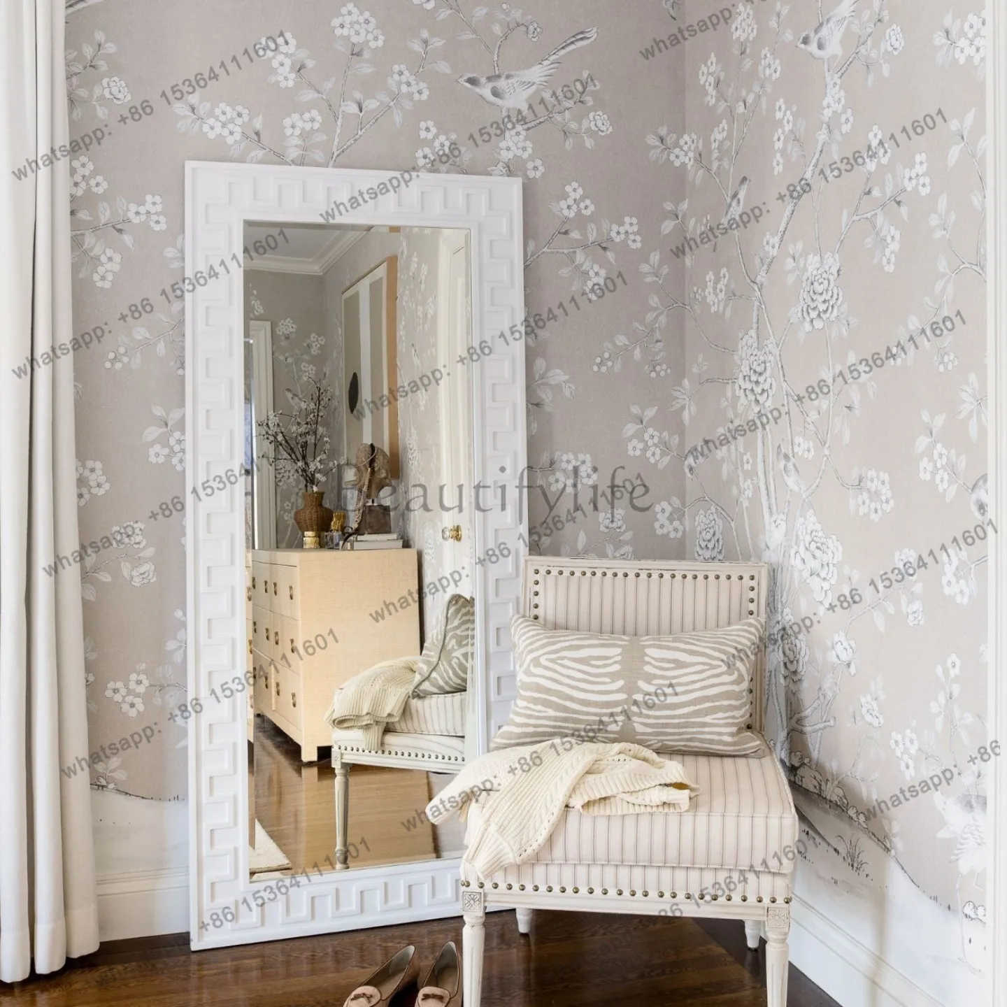 French retro floor-to-ceiling full-length mirror, living room entry bedroom fitting mirror