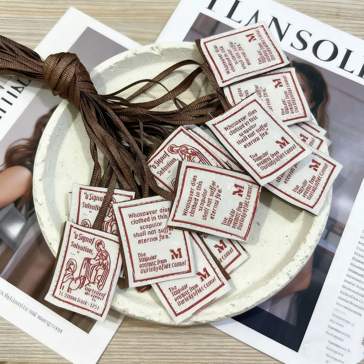 12pcs Red Scapulars Catholic, Escapularios Catolicos Carmen- Our Lady of  MT.Carmel Scapular Multi  For Women 1.57''*1.97''