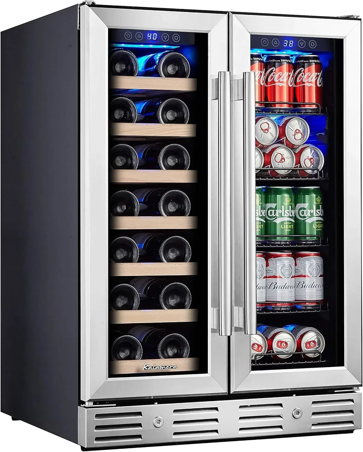 Wine and Beverage Refrigerator, 24 inch Wine Fridge Dual Zone Hold 20 Bottles and 78 Cans, Digital Touch Control, Built-In