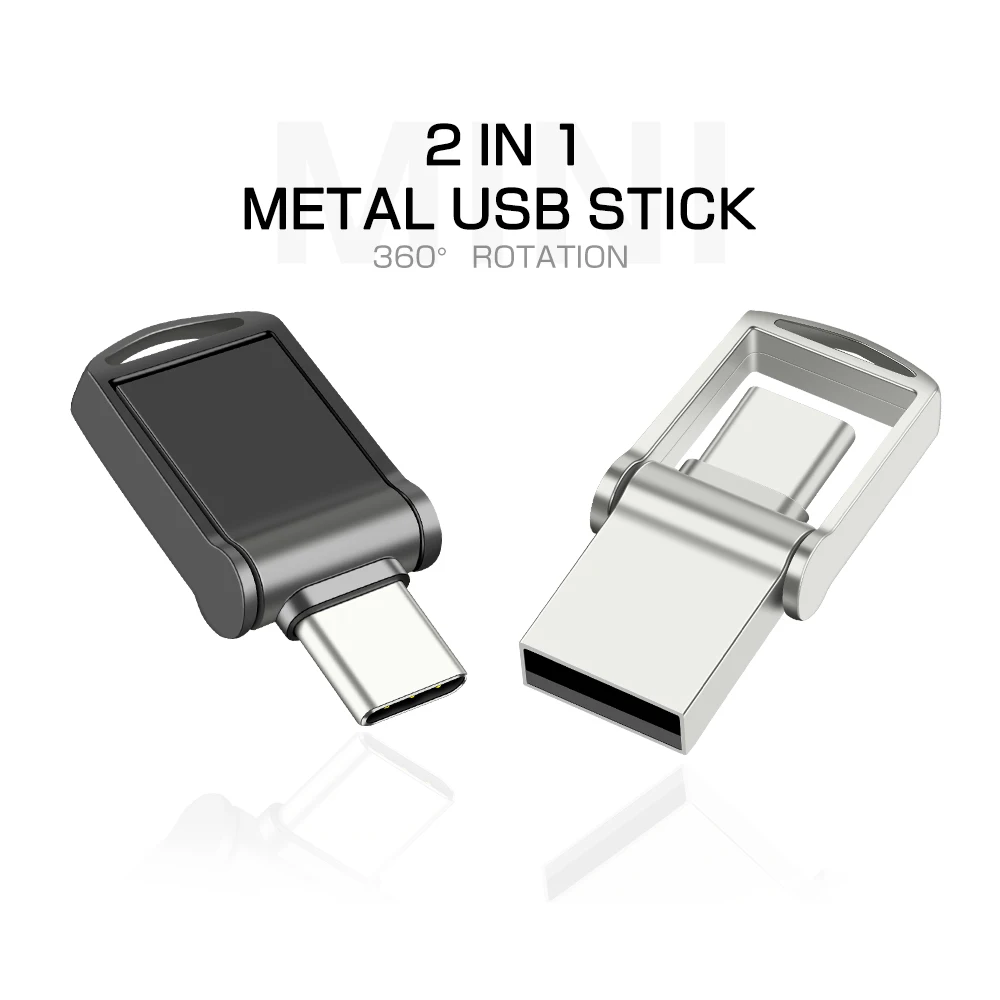 Super Mini TYPE-C USB Flash Drive 64GB Rotatable Metal Pen Drive 32G Free Key Chain Memory Stick Creative Business Gift Pendrive