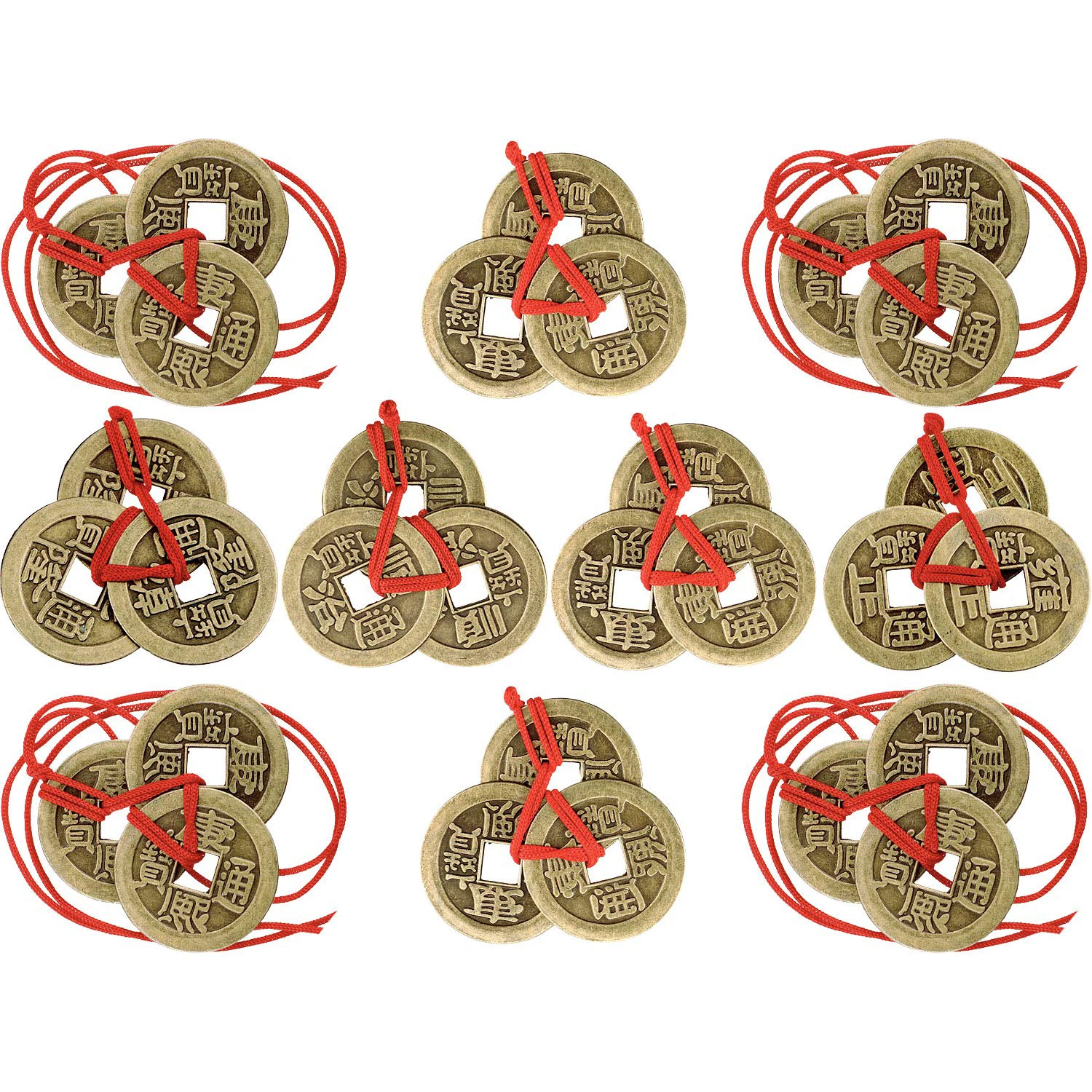 10 sets Chinese Fortune Lucky Coins Feng Shui Good luck Charms Traditional with Red String Wealth Success Access