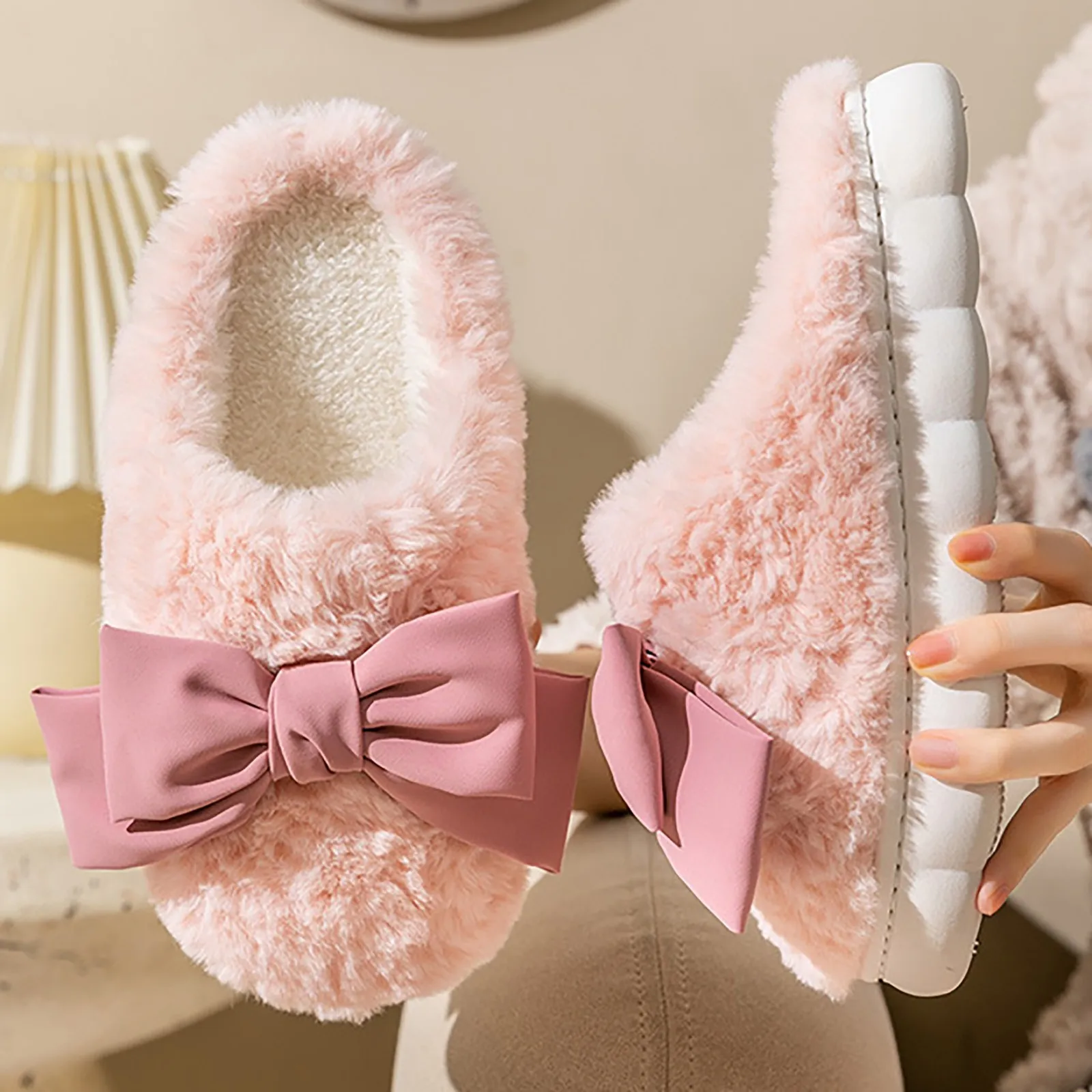 Women Slippers Cute Home Non Slip Cotton Slippers Indoor Slides Warm Comfort Flat Fur House Slippers Bedroom Funny Floor Shoes