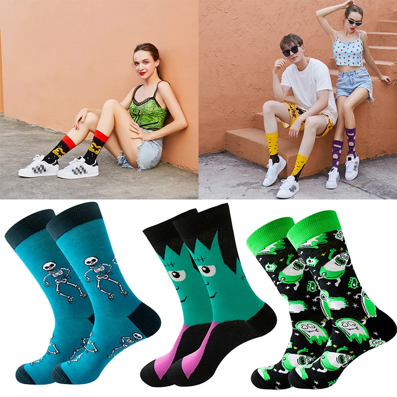 

1 pair Autumn and winter new Halloween male socks skull alien female socks pumpkin socks monster tube socks