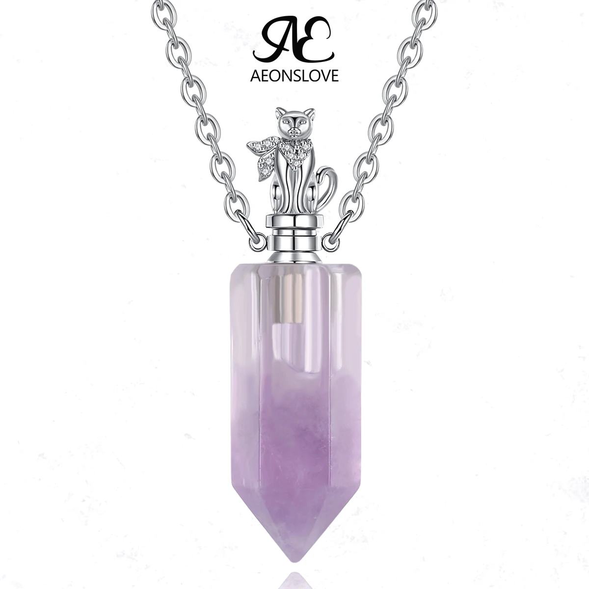 

AEONSLOVE Crystal Urn Necklace for Ashes Amethyst Quartz Stone Essential Oil Diffuser Pendant Memorial Jewelry Gift for Women