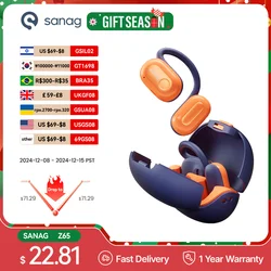 Sanag Z65 Tws 오픈 이어 공기 전도 스테레오 러닝 블루투스 5.3, 무선 스포츠 이어폰, 야외 스포츠 이어 후크 헤드셋