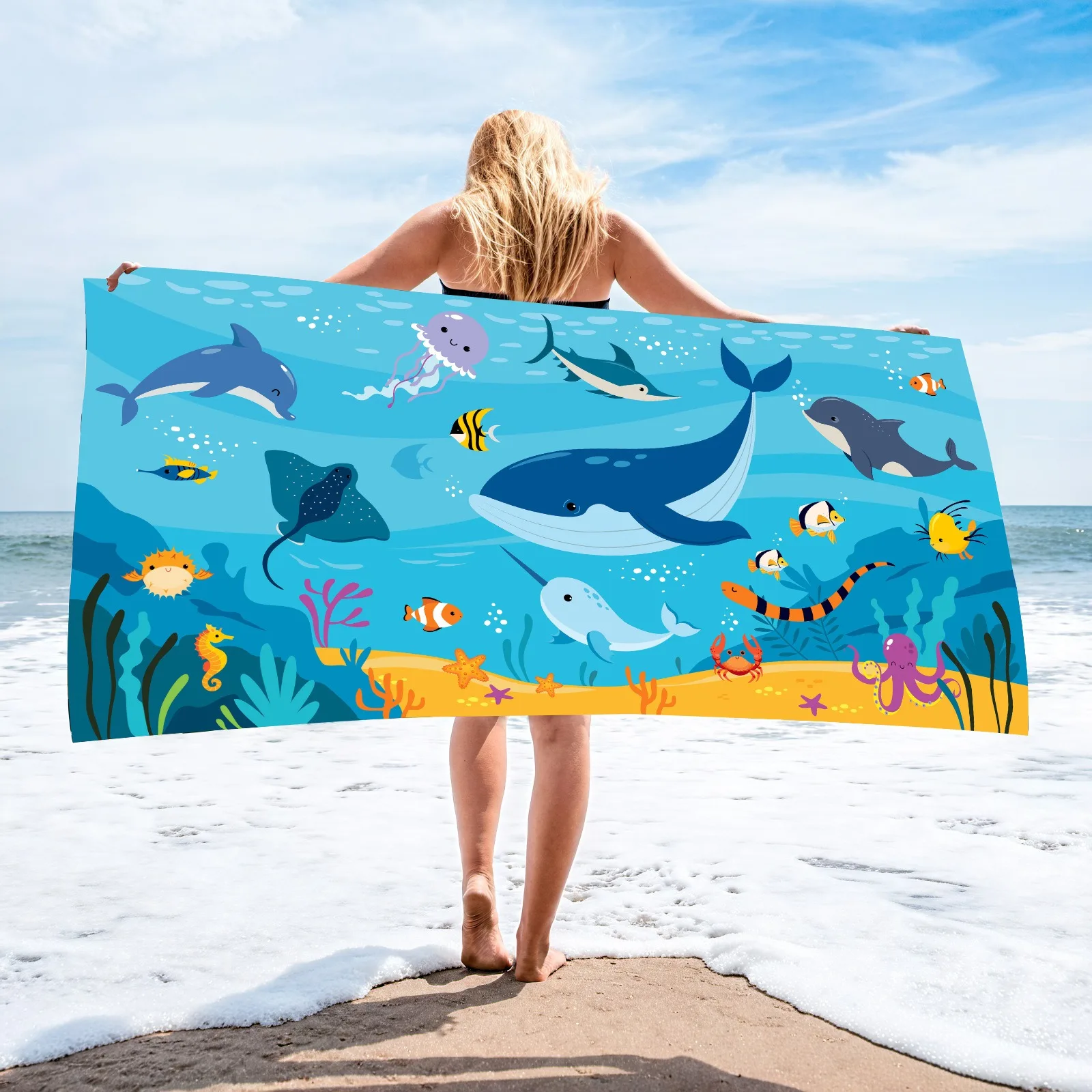 

Cartoon Ocean Animal Beach Towel Kids Quick Dry Microfiber Bath Towel Summer Sea Life Pool Swim Sand Free Travel Blanket