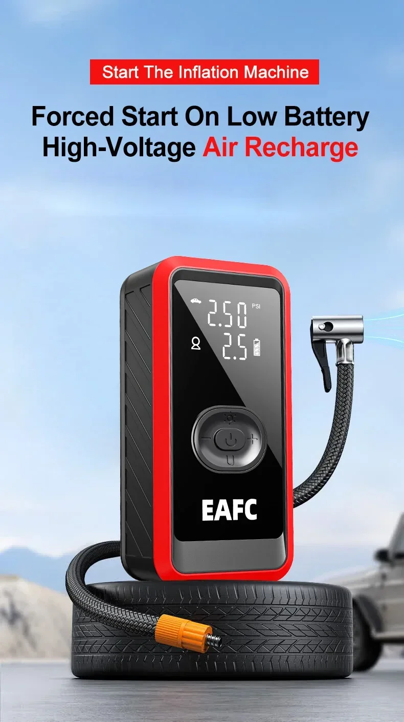 EAFC Neueste kabellose Luftpumpe für Autos, Luftkompressor, Reifenballaufpumper, LED-Licht, Reifenfüller, 150 PSI, elektrisch, für Autos, Motorräder, Fahrräder – Detail 1