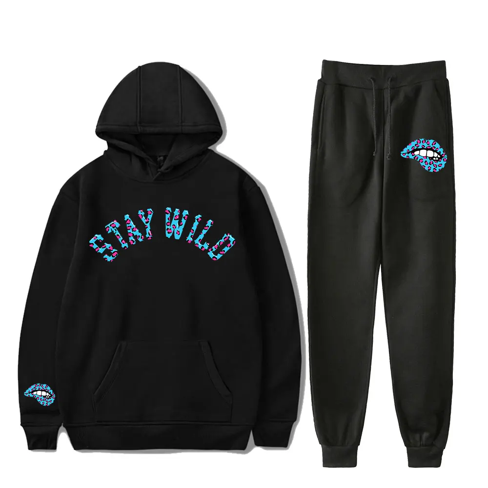 

Ben Azelart Stay Wild Lip Jumpsuits Vintage 90s PULLOVER Fashion Merch Hoodies Set Men Women Tracksuit Pants Two-Piece Suit